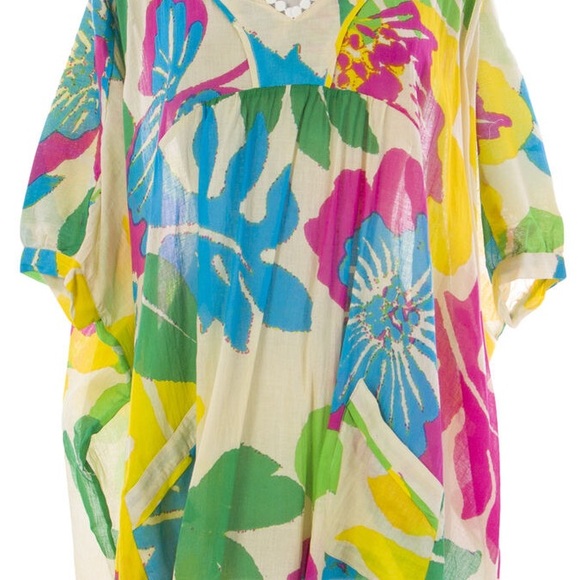 NAILA Women's Multi Floral Kaftan With Pocket MALA Size Medium - Picture 1 of 3